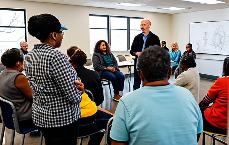 **

A community workshop scene with local residents actively participating in a discussion about a public art project. The setting is a bright, community center filled with diverse participants, all fully clothed in appropriate attire. Include sketches and models of potential art installations in the background. Focus on positive engagement and collaboration. "Safe for work," "appropriate content," "fully clothed," "professional," "family-friendly," perfect anatomy, natural pose.

**