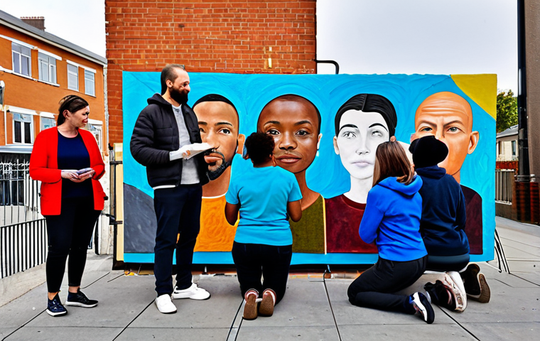 Community Art Workshop**

"A diverse group of people participating in a community art workshop, fully clothed, creating a collaborative mural in a public space, safe for work, appropriate content, featuring local artists and residents, professional setting, bright and welcoming atmosphere, perfect anatomy, natural proportions, professional."

**