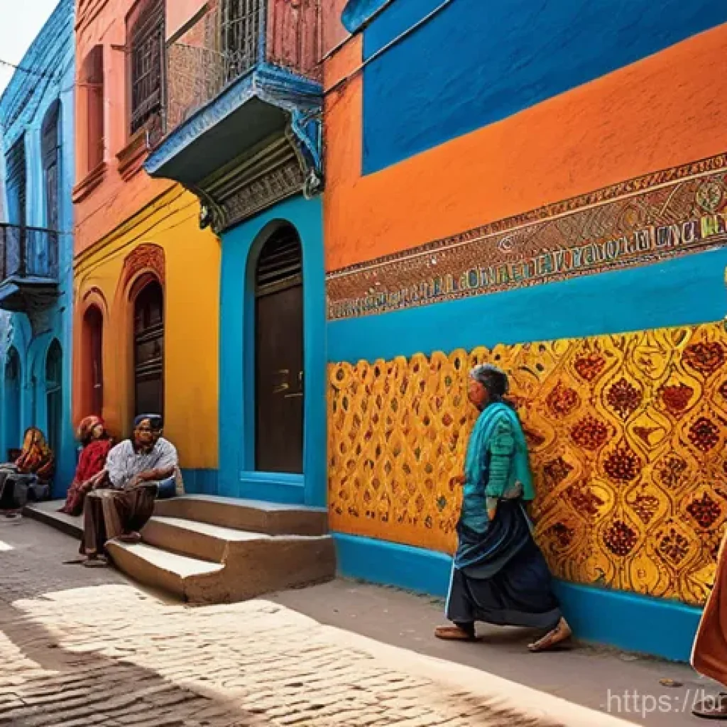 장소 특정적 예술과 공간의 의미 - **Prompt 1: "A vibrant mural adorning the weathered brick wall of a narrow, bustling alleyway in a h...