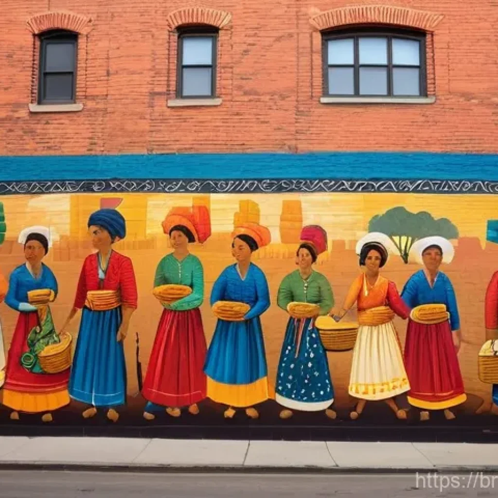 장소 특정적 예술 접근의 성공 전략 - **Prompt 1: "The Market's Living History Mural"**
    A vibrant, large-scale mural painted on the en...