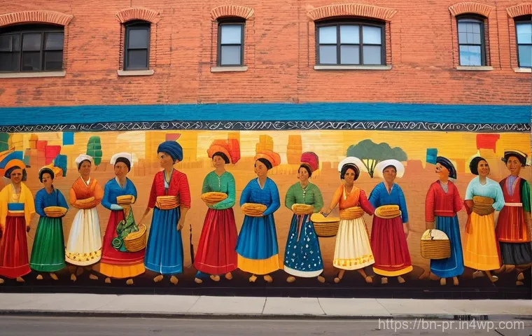 장소 특정적 예술 접근의 성공 전략 - **Prompt 1: "The Market's Living History Mural"**
    A vibrant, large-scale mural painted on the en...