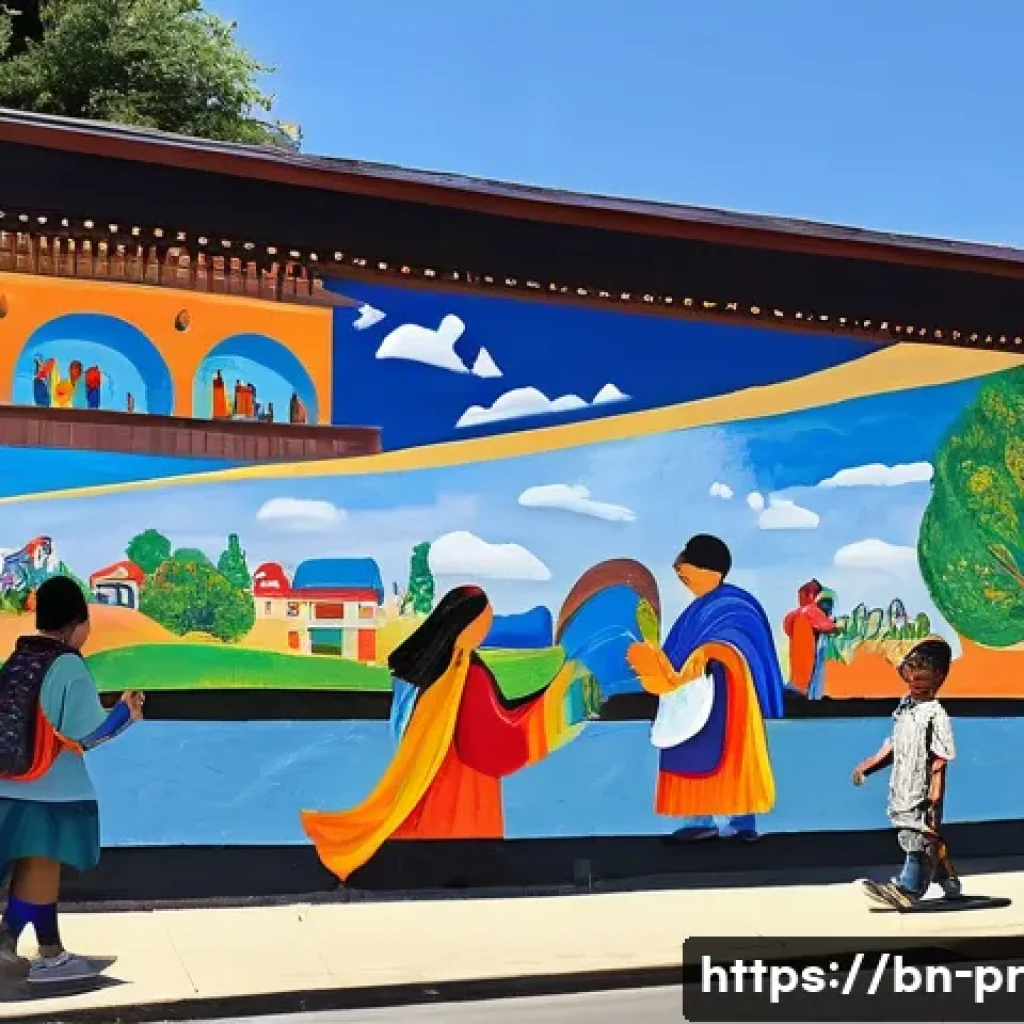 장소 특정적 예술 접근에서의 시민 참여 - **Prompt 1: A Vibrant Community Mural Project**
    "A wide-angle shot of a lively urban wall, trans...