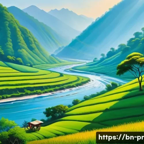 장소 특정적 예술의 다원적 접근 - A vibrant painting scene set in a mountainous Bengali region during daylight, capturing local artist...