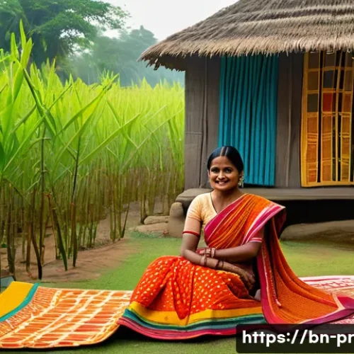 장소 특정적 예술과 사회적 연대 - A vibrant rural Bengali artisan woman wearing traditional colorful sari and modest undergarments, in...