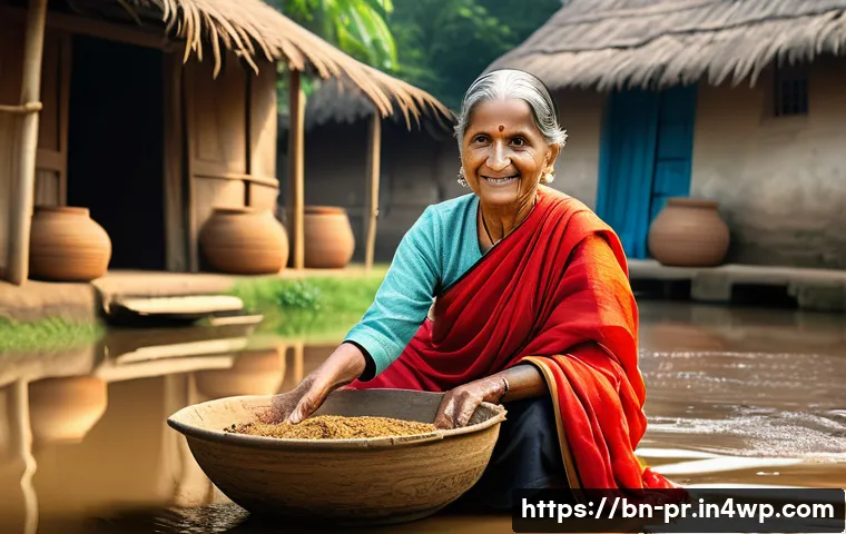 장소 특정적 예술 접근을 위한 네트워킹 - A vibrant rural artist in traditional Bengali attire, wearing modest clothing, creating a mixed-medi...