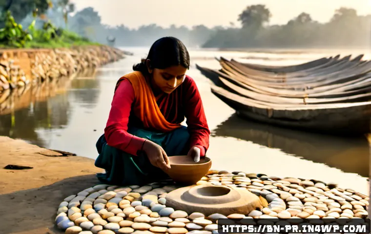 장소 특정적 예술과 개인적 경험 - Photorealistic environmental art installation beside a quiet riverside walkway in Bangladesh, a Beng...
