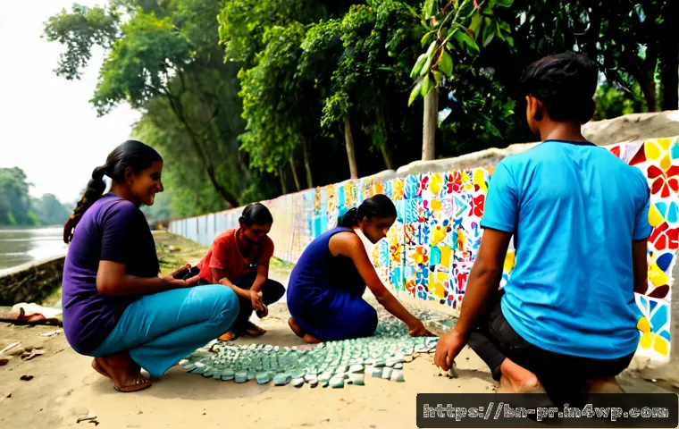 장소 특정적 예술과 자원봉사자의 역할 - Photorealistic community volunteers collaborating with a local artist to create a site-specific outd...